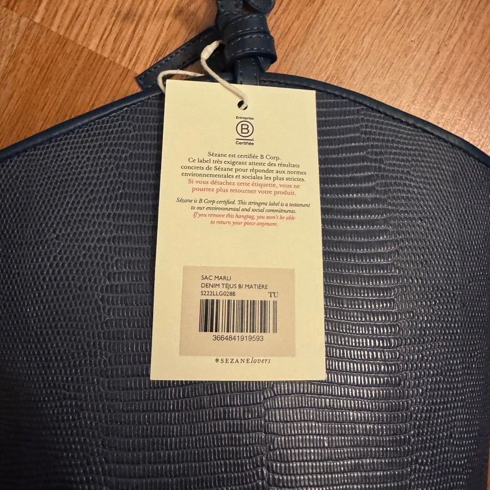 Sézane NWT Marli Bucket Bag in Embossed Denim Bi-Material - Picture 6 of 6